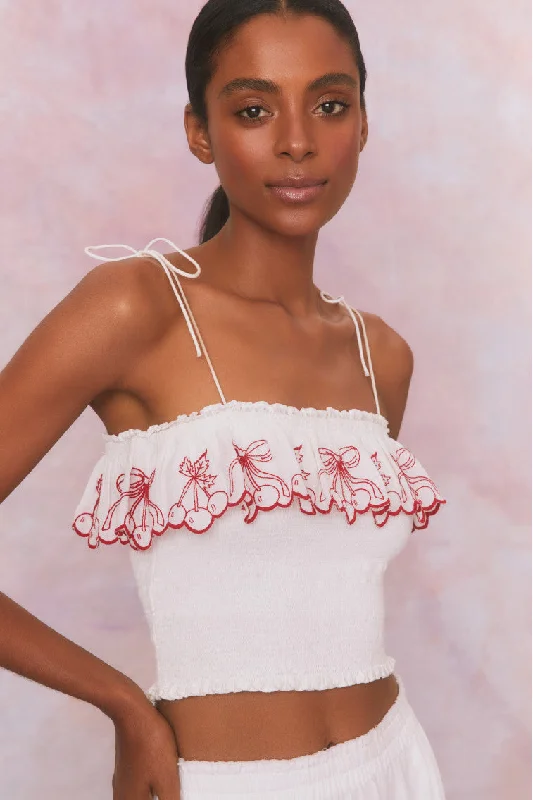 Carletta Cherry Embroidered Smocked Top