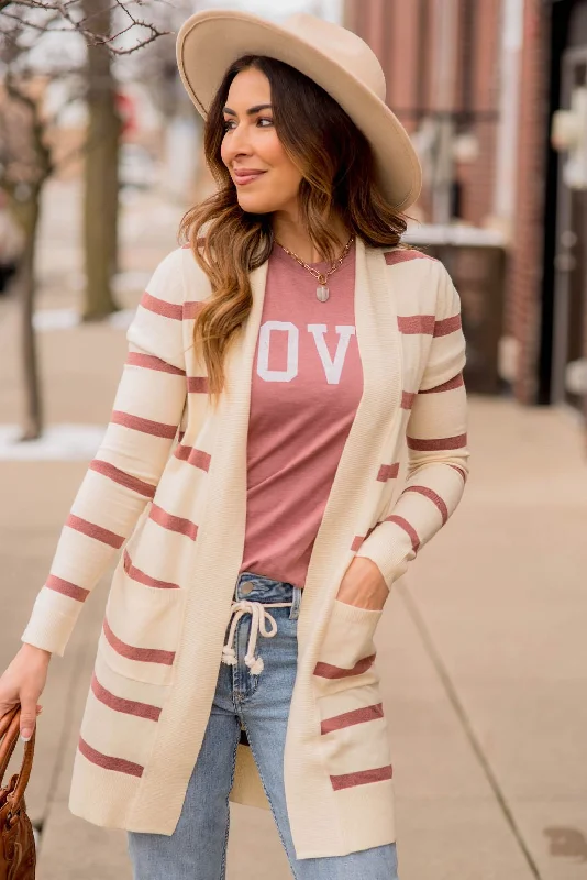 Striped Butter Soft Tunic Cardigan -Cream