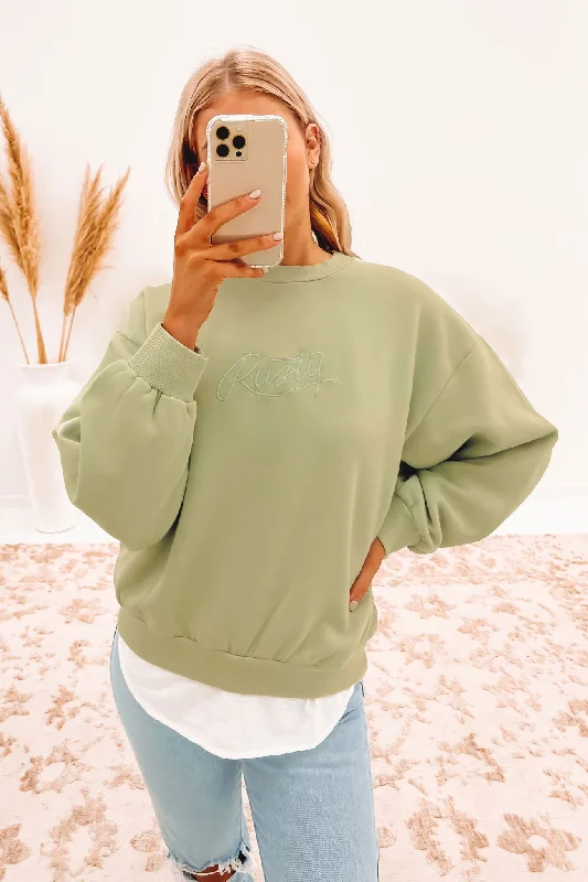 Rusty Script Oversize Crew Neck Fleece Pastel Jade