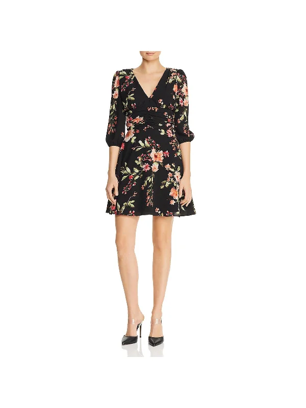 Womens Floral Print V-Neck Cocktail Dress