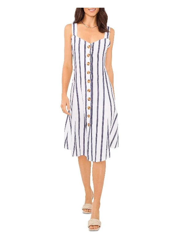 Womens Linen Striped Shift Dress