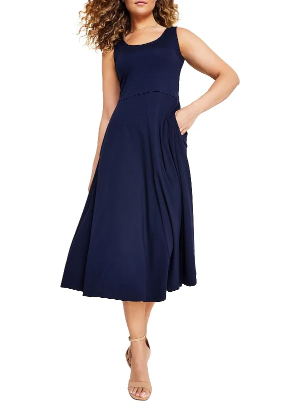 Womens Sleeveless Calf Midi Dress