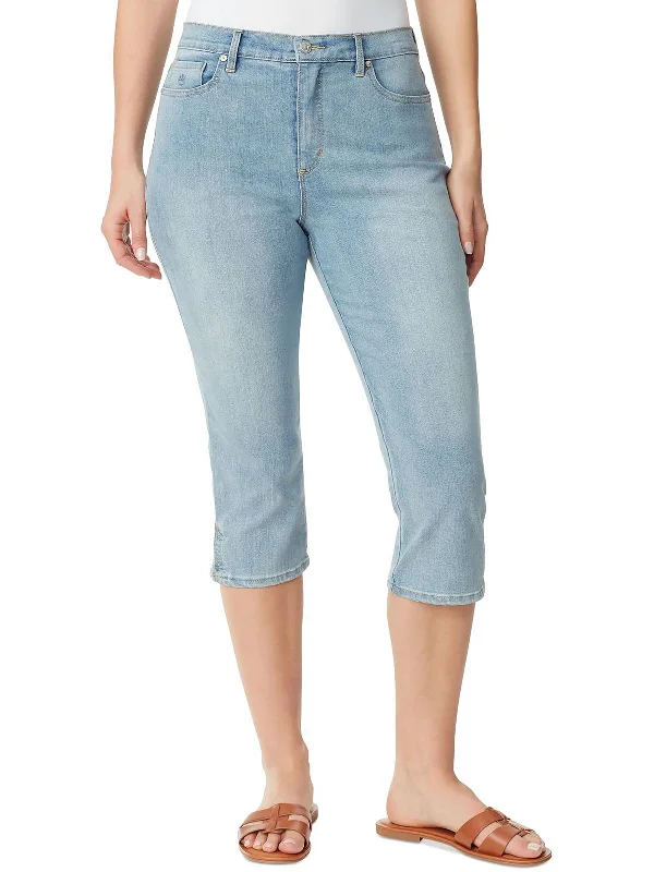 Amanda Womens High Rise Light Wash Capri Jeans