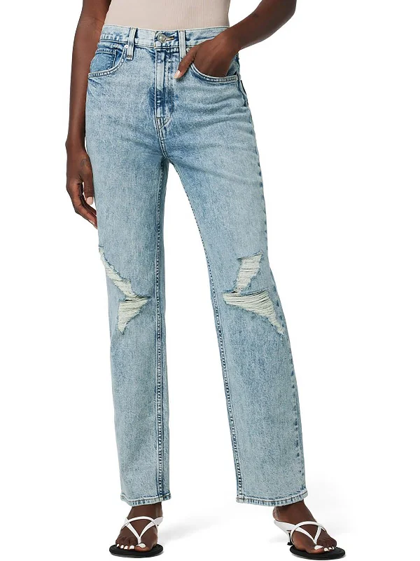 Jade Womens High Rise Distressed Straight Leg Jeans