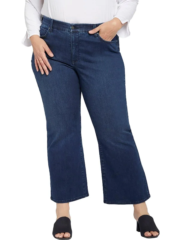 Plus Womens Relaxed Fit Dark Wash Flare Jeans