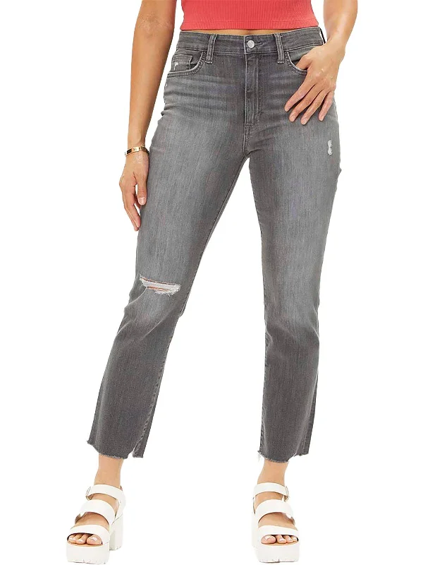 Womens Straight Leg Distressed Ankle Jeans