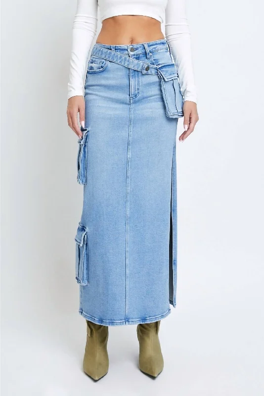 Cargo Side Slit Skirt In Denim