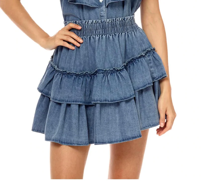 Ruffle Mini Skirt In Washed Denim