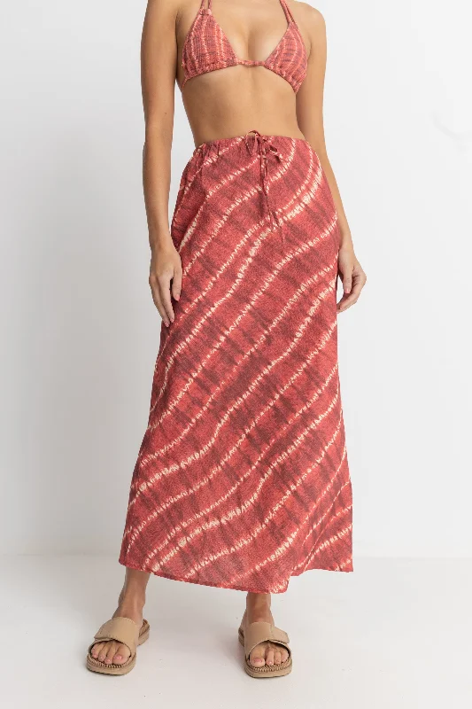 Sahara Tie Dye Bias Cut Maxi Skirt Red