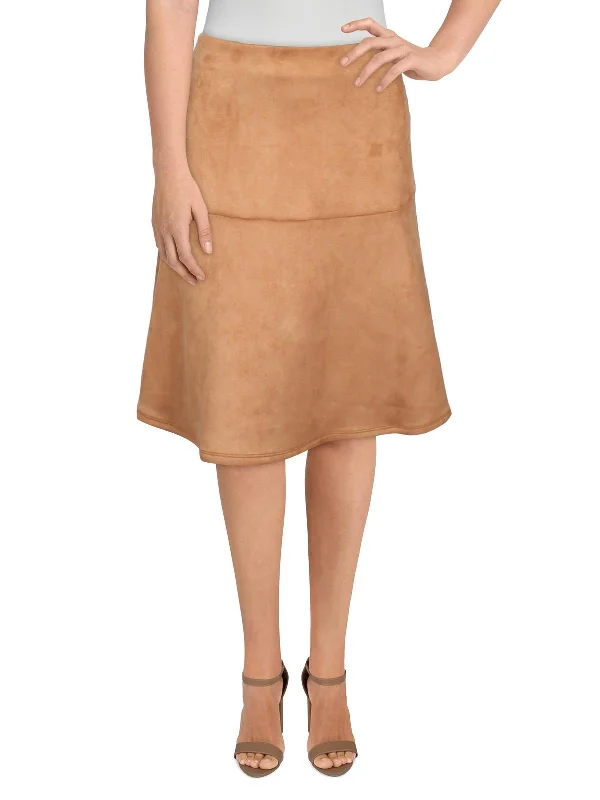 Womens Faux Suede Midi A-Line Skirt