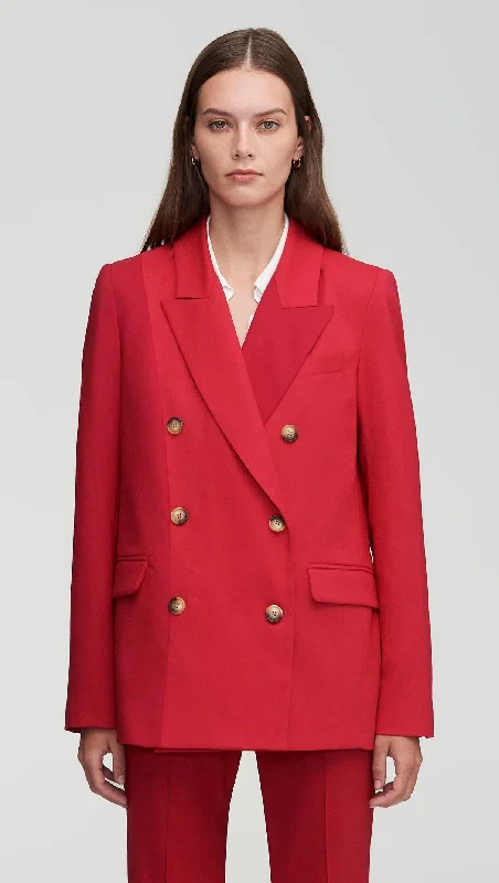 Colorblocked Peak Lapel Blazer in Seasonless Wool | Raspberry/Cranberry