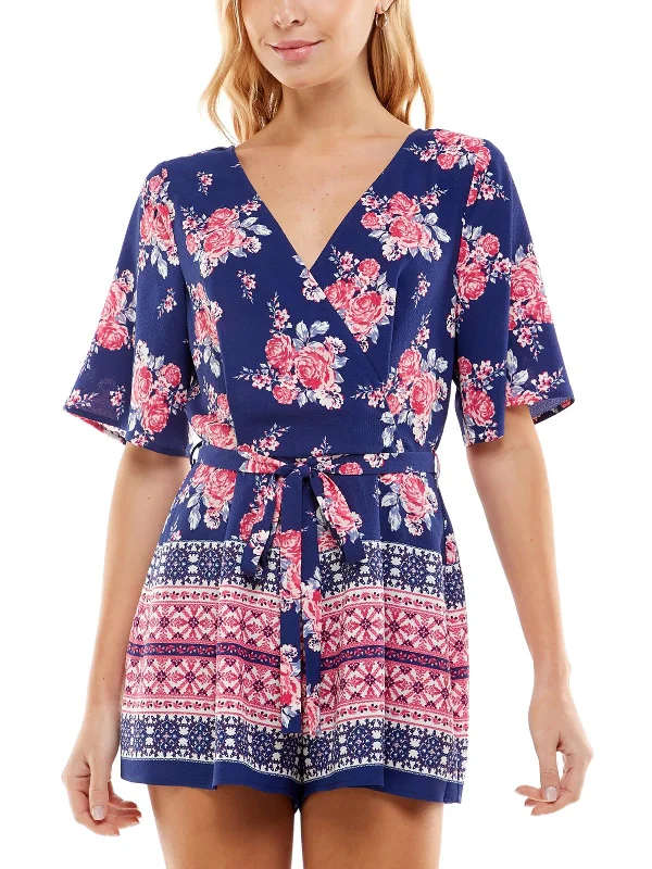 Juniors Womens Crepe Printed Romper