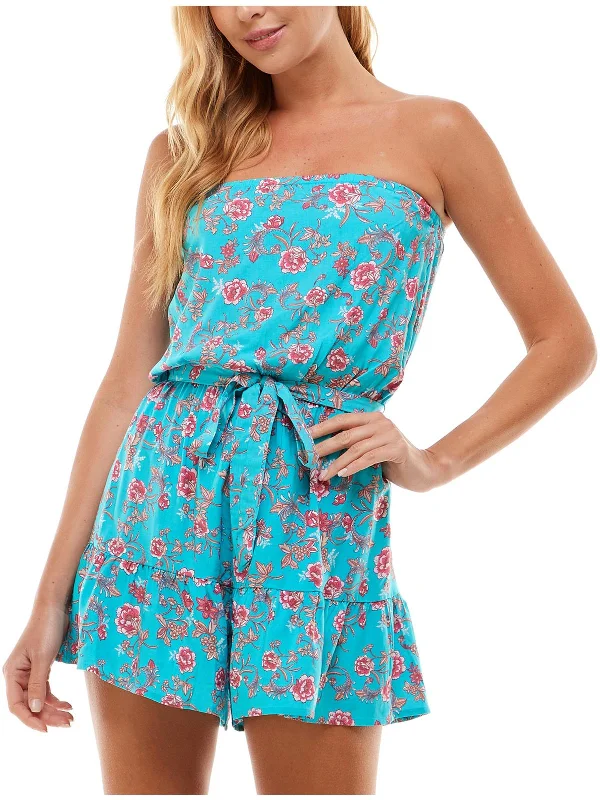 Juniors Womens Floral Ruffled Romper