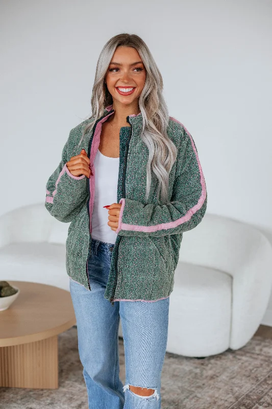 Kyra Quilted Corduroy Jacket - Dusty Pine