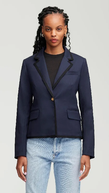 Piped Blazer in Seasonless Wool | Midnight