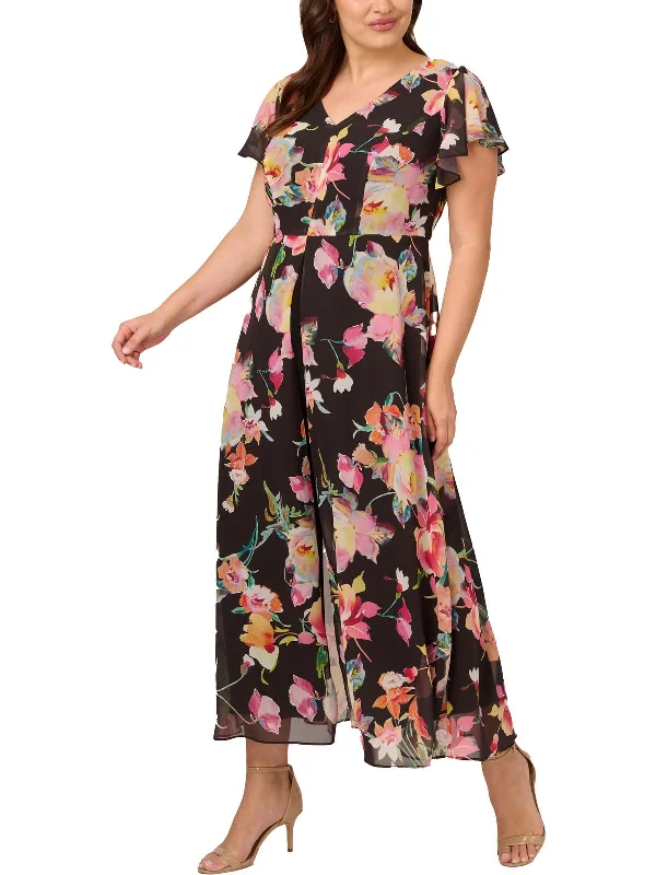 Plus Womens Floral Cropped Jumpsuit