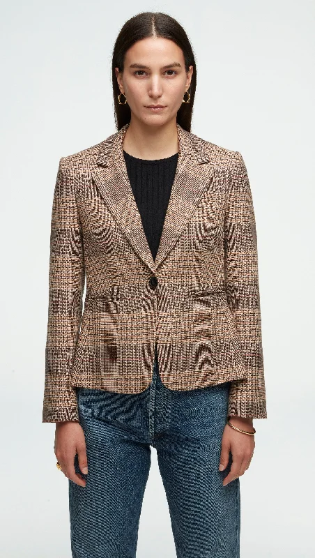 Schoolboy Blazer in Houndstooth Plaid | Brown Multi