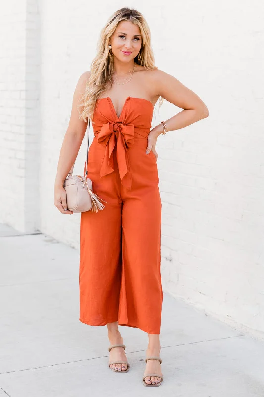 Steady As We Go Rust Strapless Jumpsuit FINAL SALE