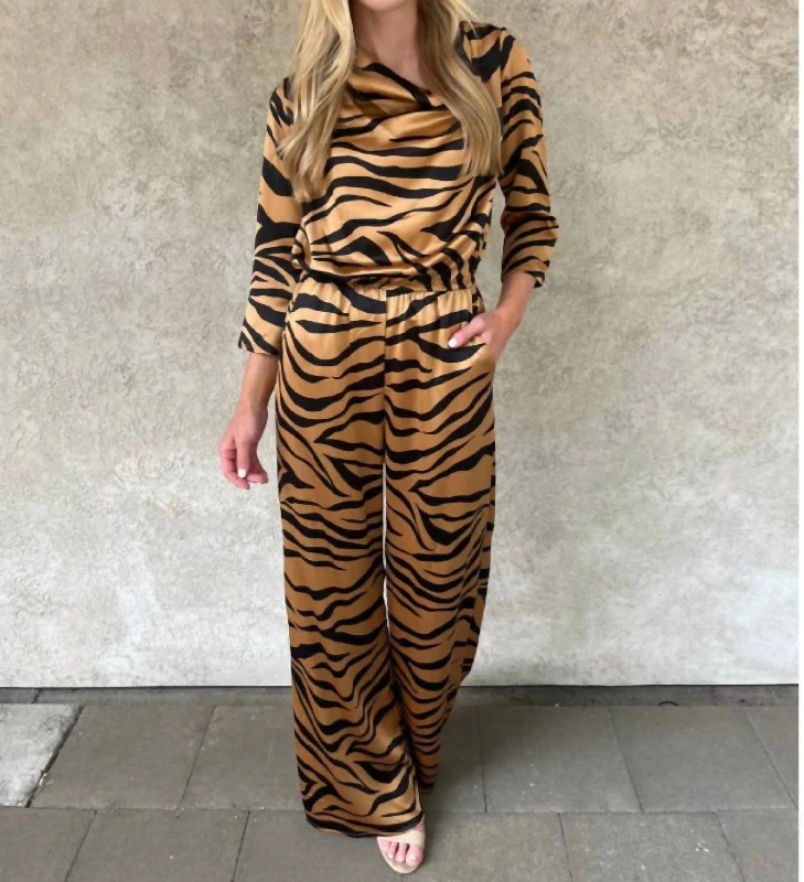 Tiger Satin Jumpsuit In Brown