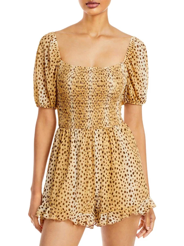 Womens Smocked Animal Print Romper