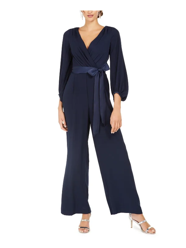 Womens Wide Leg Faux Wrap Jumpsuit