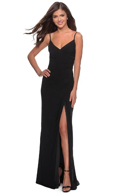 La Femme - 28079 Long Surplice High Slit Jersey Gown