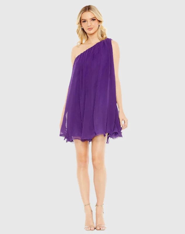 One Shoulder Flowy Chiffon Mini Dress - FINAL SALE